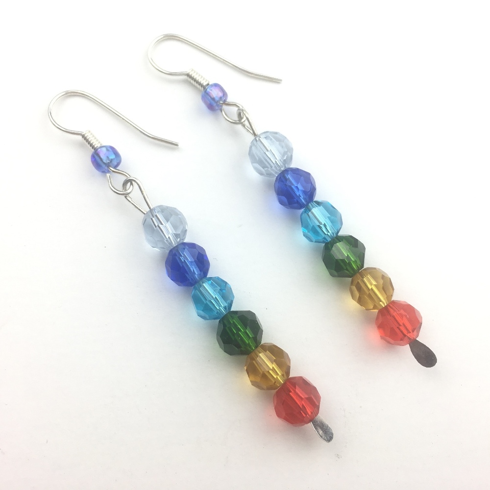 Rainbow Beaded Earrings Drop Pride Silver Tone